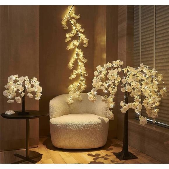 Cherry Blossom Garland with Light Battery Operated with Timer 96 Fairy Light 6FT - Picture 1 of 7